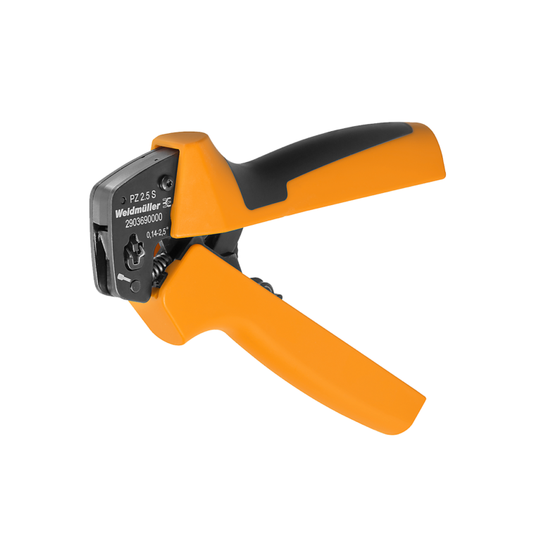 Ein grau-oranges Crimpwerkzeug von Weidmüller