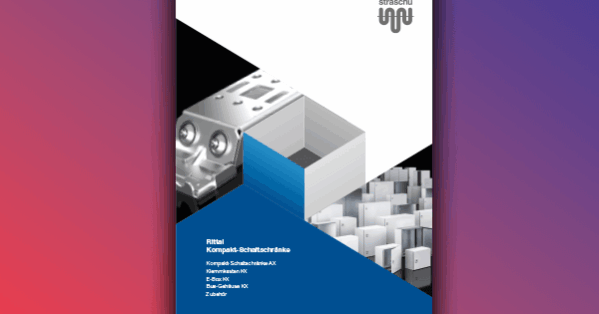 Download Rittal Kompakt-Schaltschraenke Deckblatt des Prospekts für Kompakt-Schaltschränke vor lila-pinkem Farbverlauf als Hintergrund
