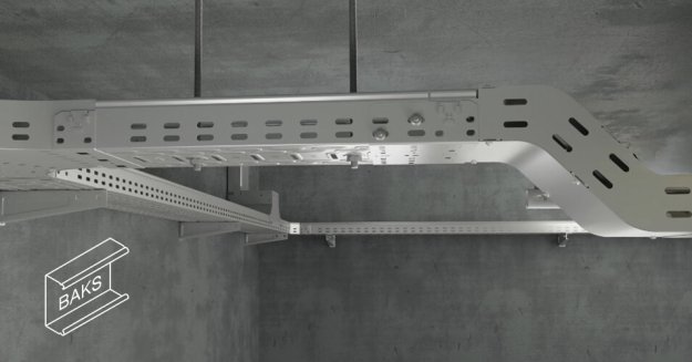 Ein Kabelrinnensystem von BAKS installiert an der Decke